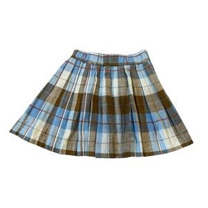 URBANI Girls Plaid Skirt Size 5 Modest Pleated Academia 100% Cotton Blue Brown